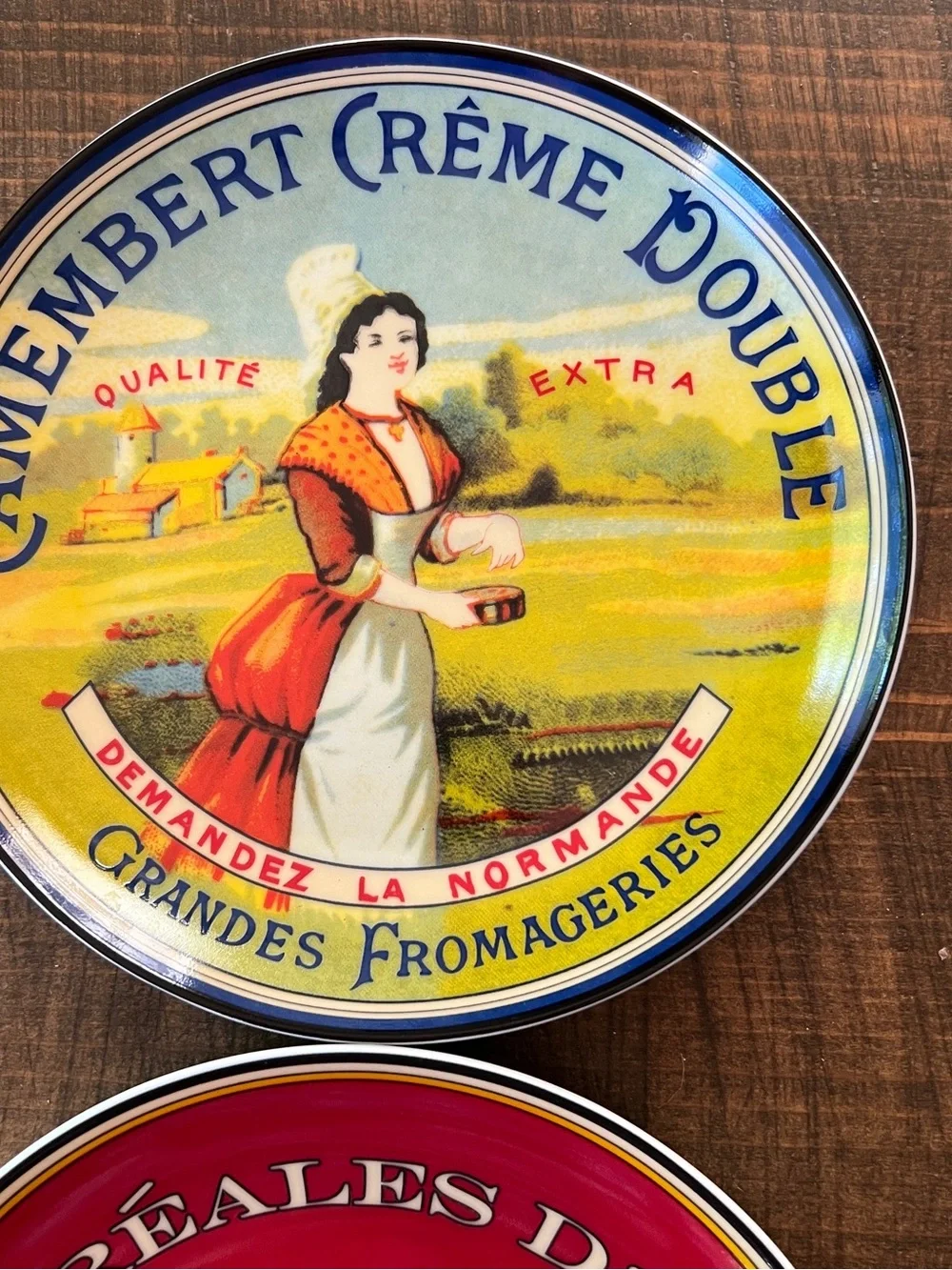 Pier 1 Red, Yellow and Blue Vintage Style Camembert Decorative Plates (Set of 3)